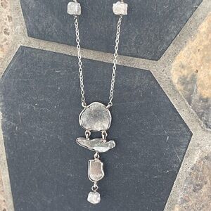 Slices of Diamonds & Raw diamond beads Sterling Silver 925 Necklace 18” long